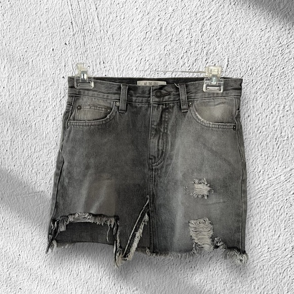 Free People Pants - Free People We The Free Women's Size 24 Gray Distressed Denim Mini Jean Skirt